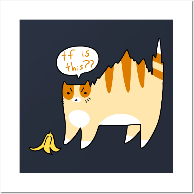 Cat Scared of Banana Peel Wall Art by saradaboru